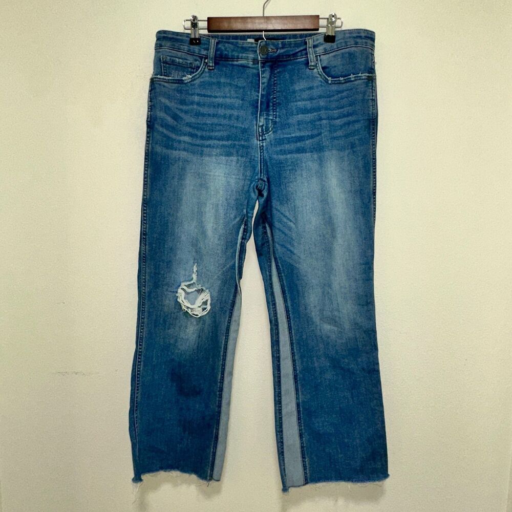 Kut From The Kloth Kelsey Fab Ab Ankle Flare Women’s 14 Jeans Raw Hem Distressed